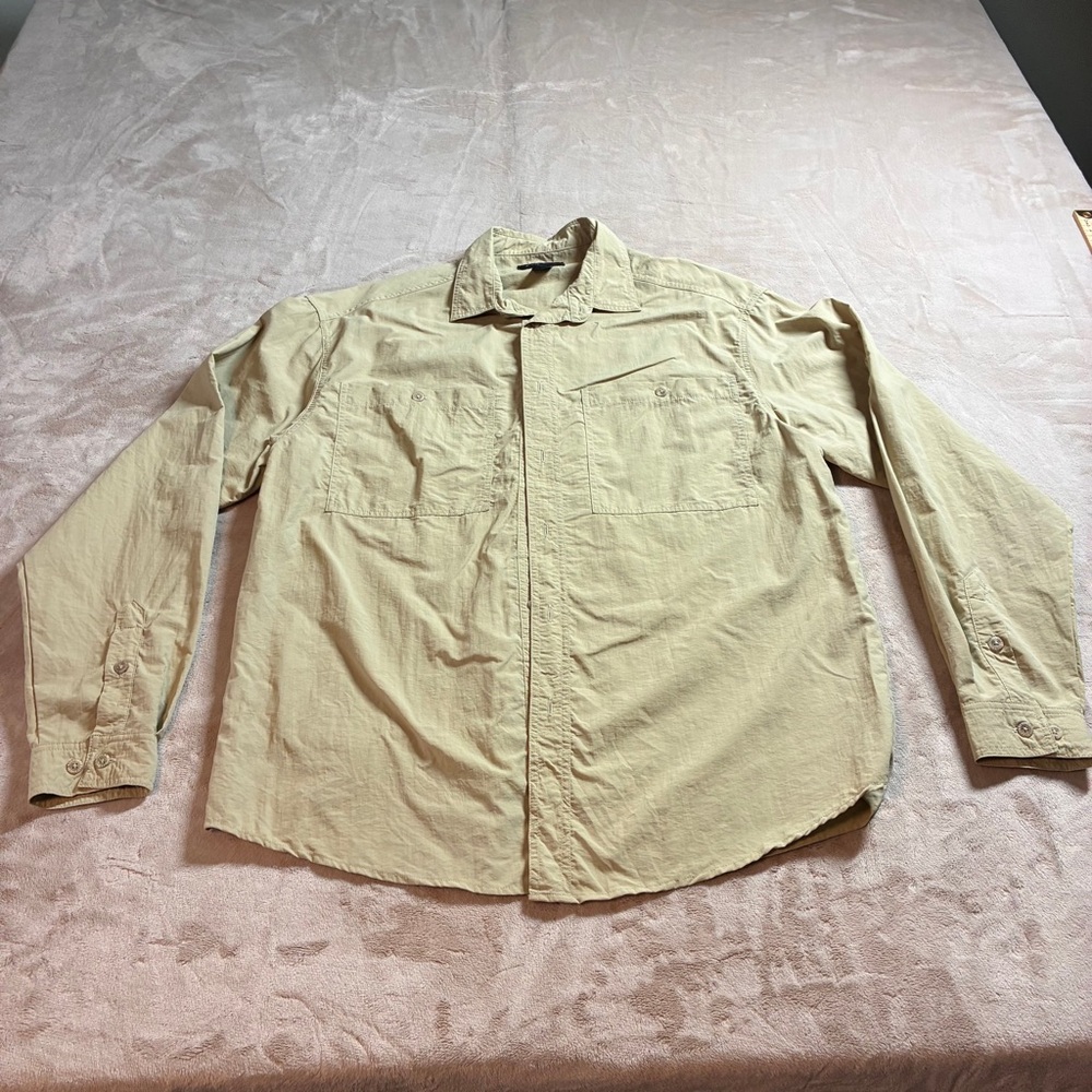 RailRiders Outdoor Gorpcore Hiking Travel Nylon Button Shirt Men’s Large Tan